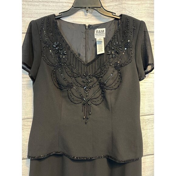 R&M Richards Beaded Black Dress With Sheer Sleeves Size 10 - Picture 2 of 4